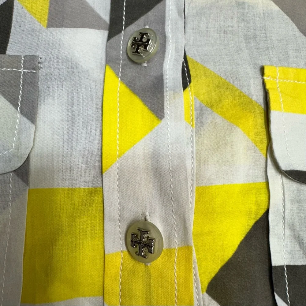 Tory Burch Lightweight Geometric Print 1/2 Button Down Blouse Women’s Size 4